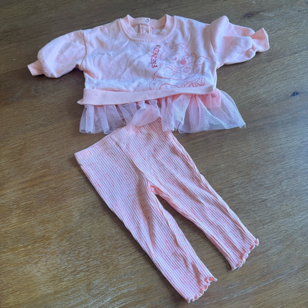 Disney 3-6 Month Coral Pink Baby Two-Piece Tutu Top & Ribbed Leggings